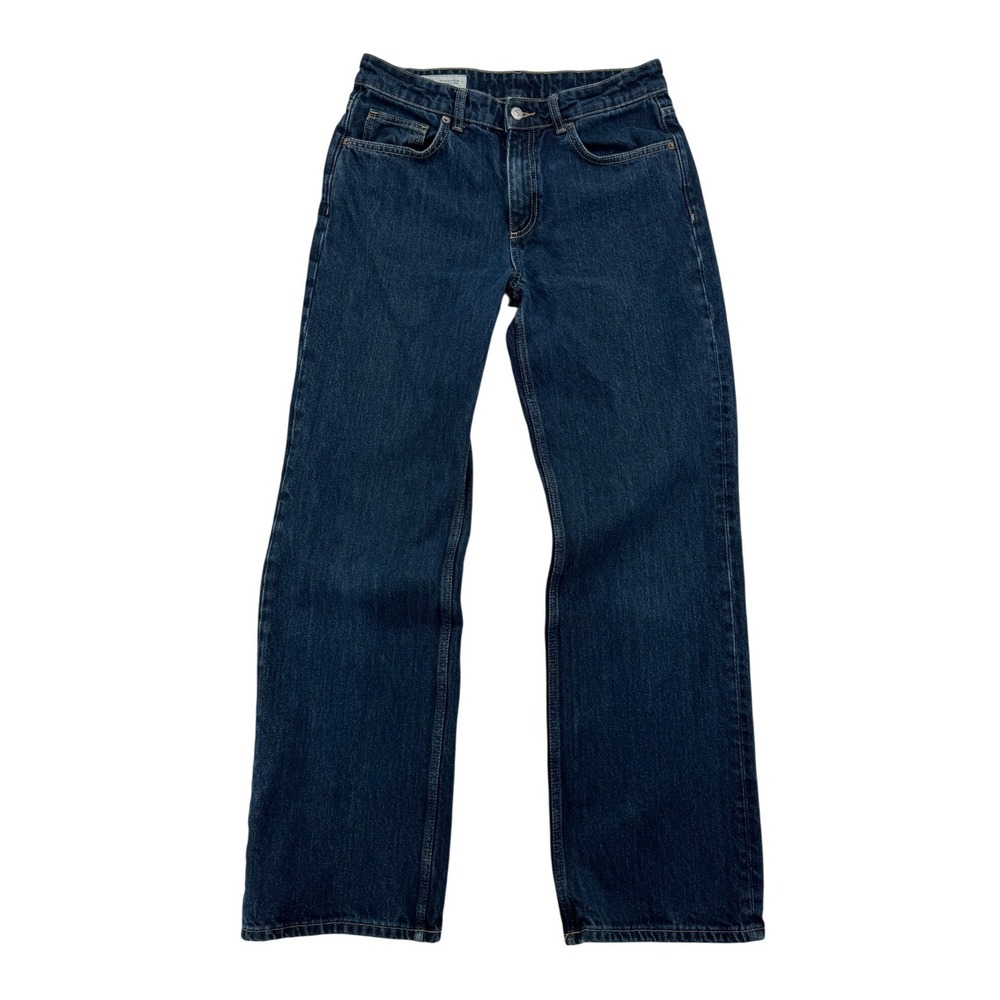 Zara Straight Wide Leg Jeans Womens 8 Dark Blue Excellent High Rise Denim Pants